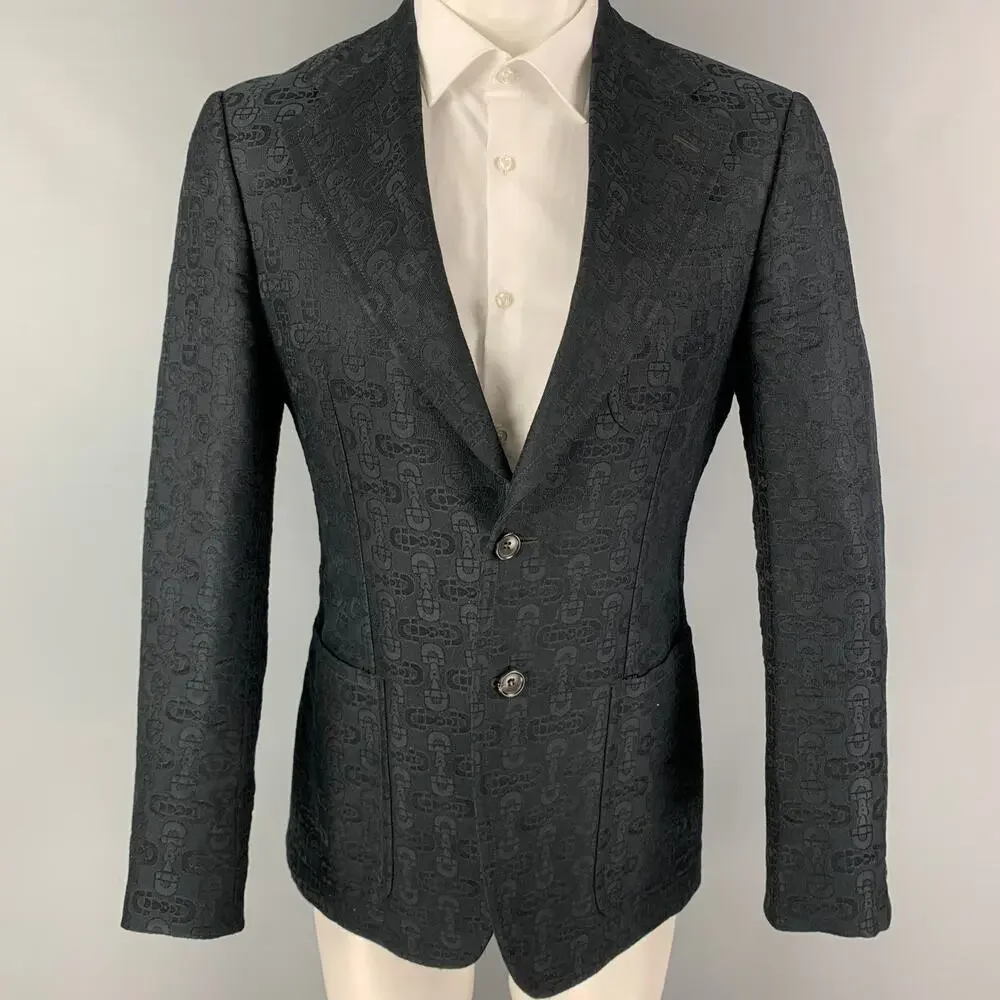 GUCCI by TOM FORD Size 36 Black Jacquard Cotton Silk Notch Lapel Sport Coat
